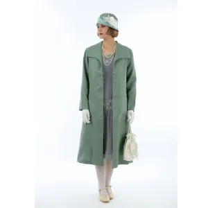 1920s summer daywear Great Gatsby linen coat in muted green