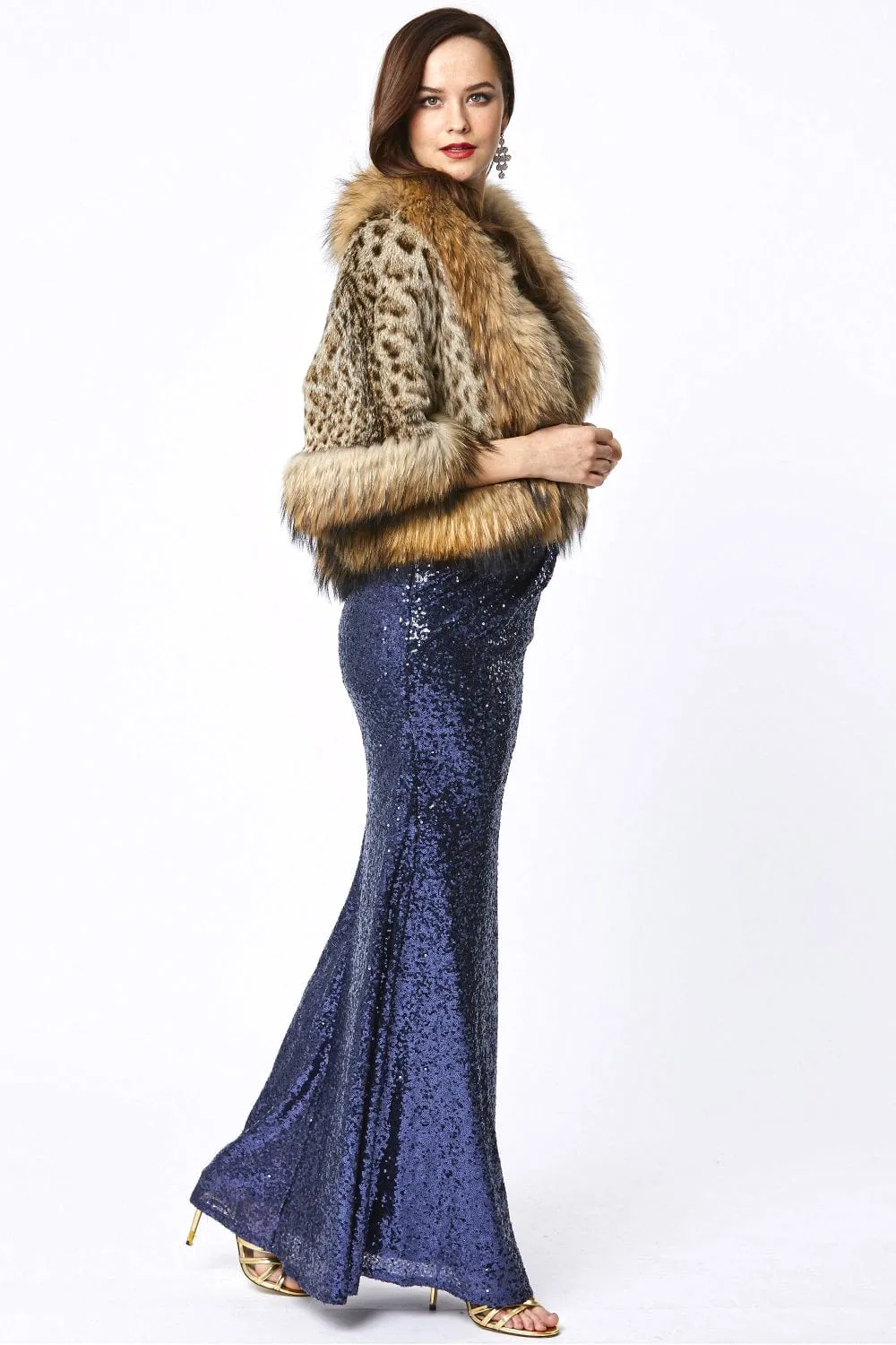 Animal Print Isabella Fine Leopard & Fox Fur Cape Coat