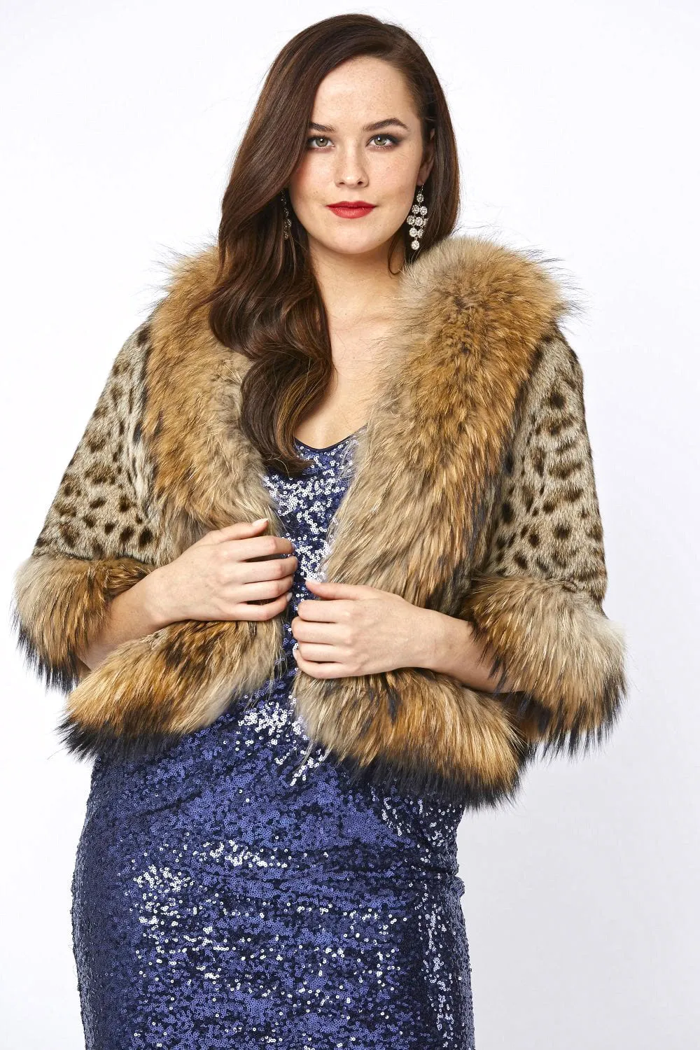 Animal Print Isabella Fine Leopard & Fox Fur Cape Coat