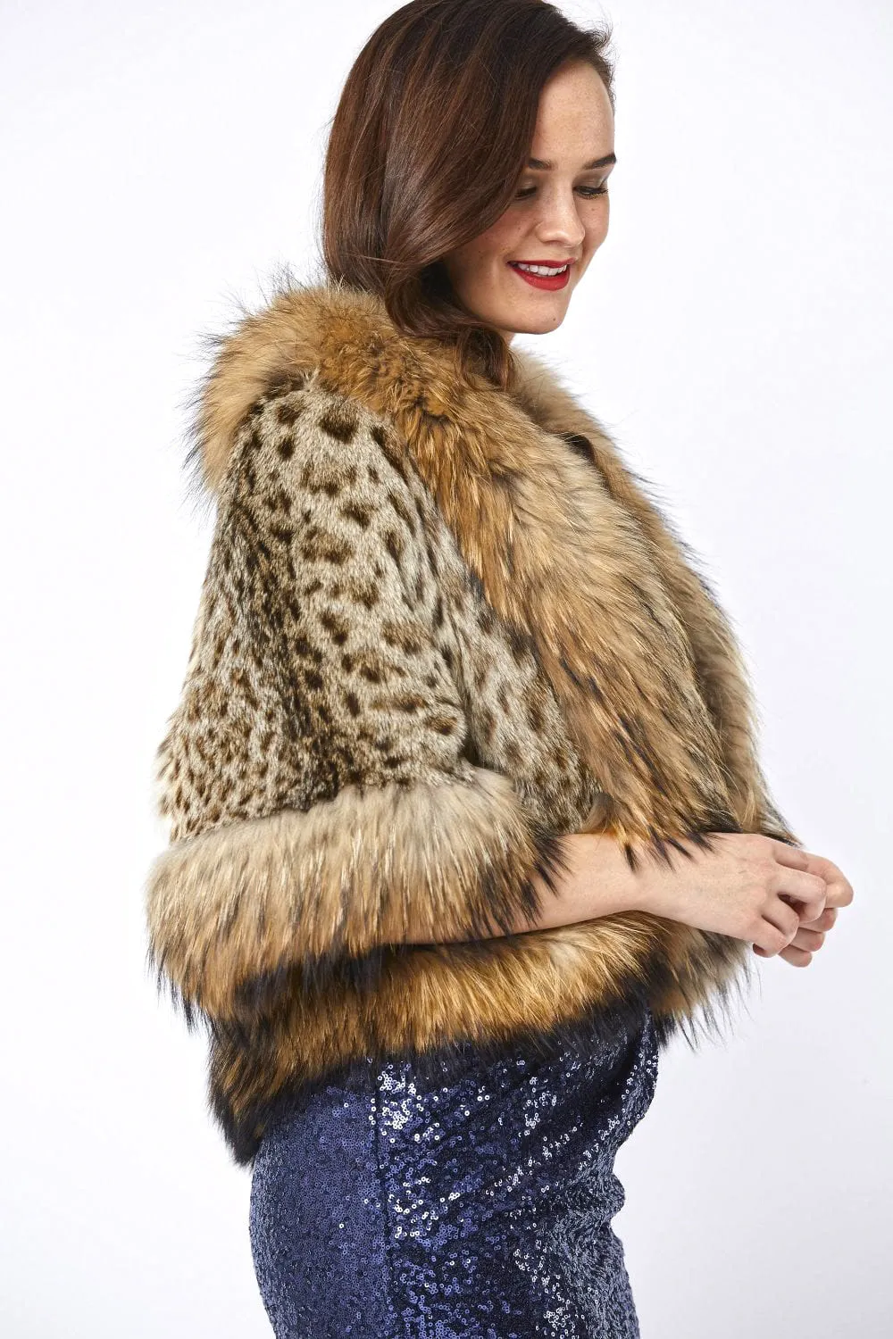 Animal Print Isabella Fine Leopard & Fox Fur Cape Coat