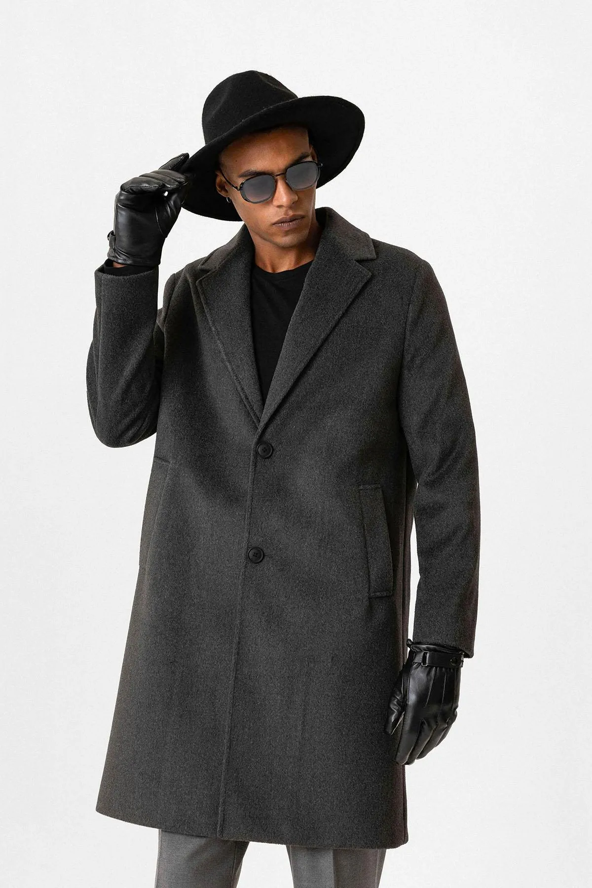 Anthracite Textured Men's Coat - Wessi