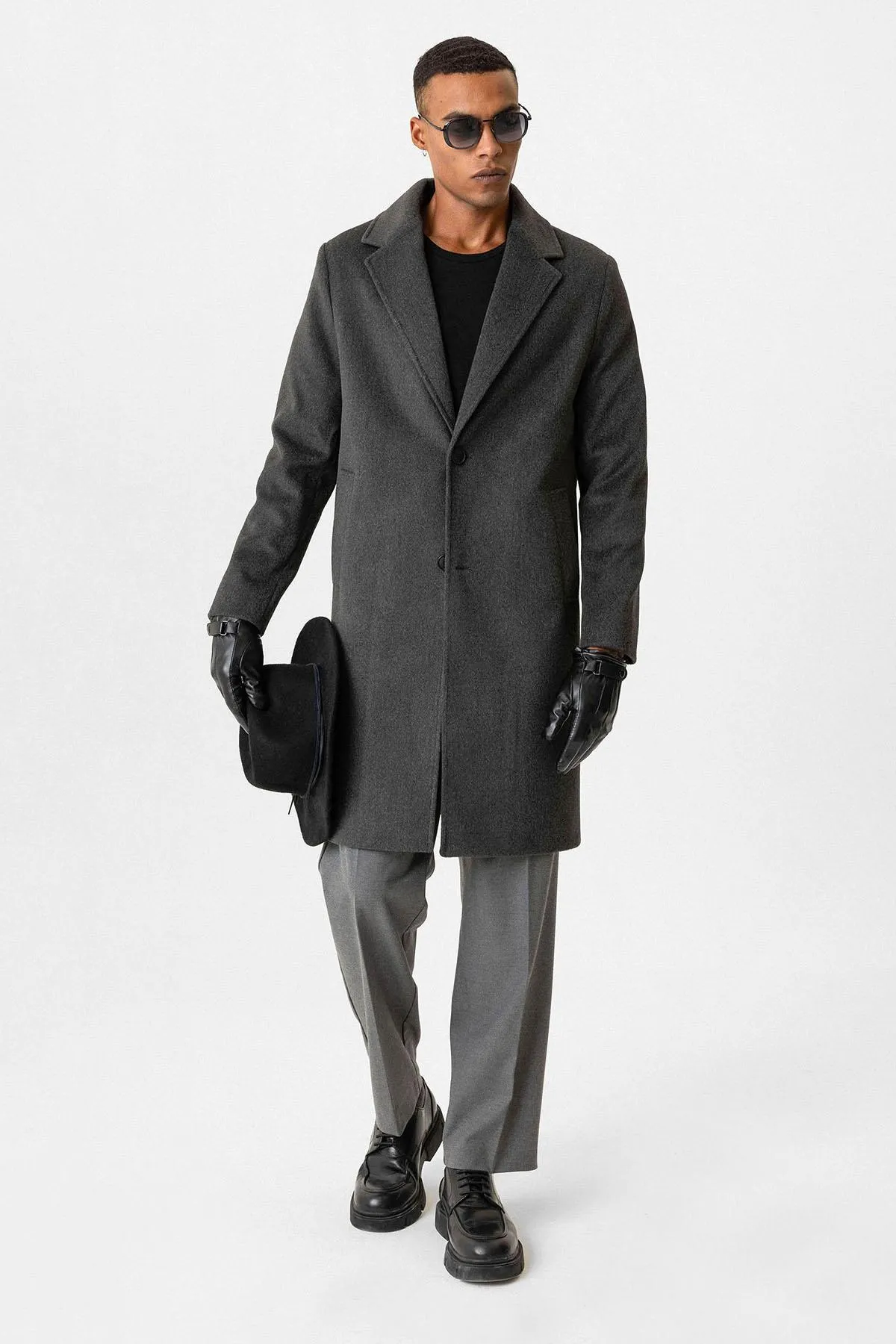 Anthracite Textured Men's Coat - Wessi