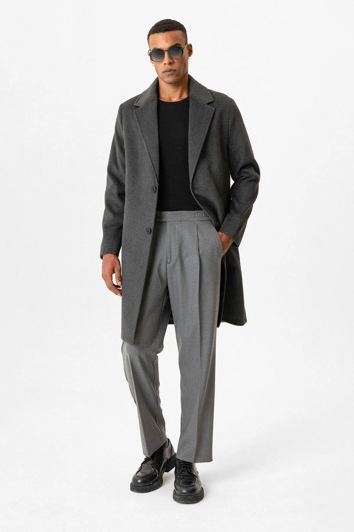 Anthracite Textured Men's Coat - Wessi