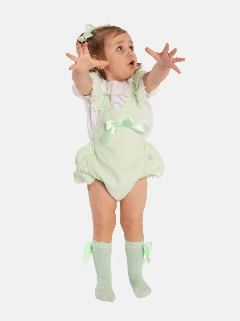 Baby Girl Daisy Collection Spanish Romper Set-Mint Green