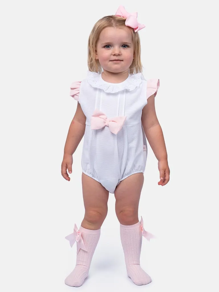 Baby Girl Eva Collection Spanish Romper-White & Pink