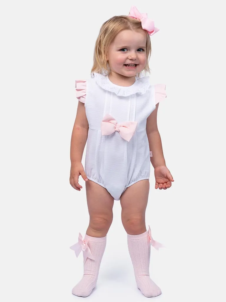 Baby Girl Eva Collection Spanish Romper-White & Pink