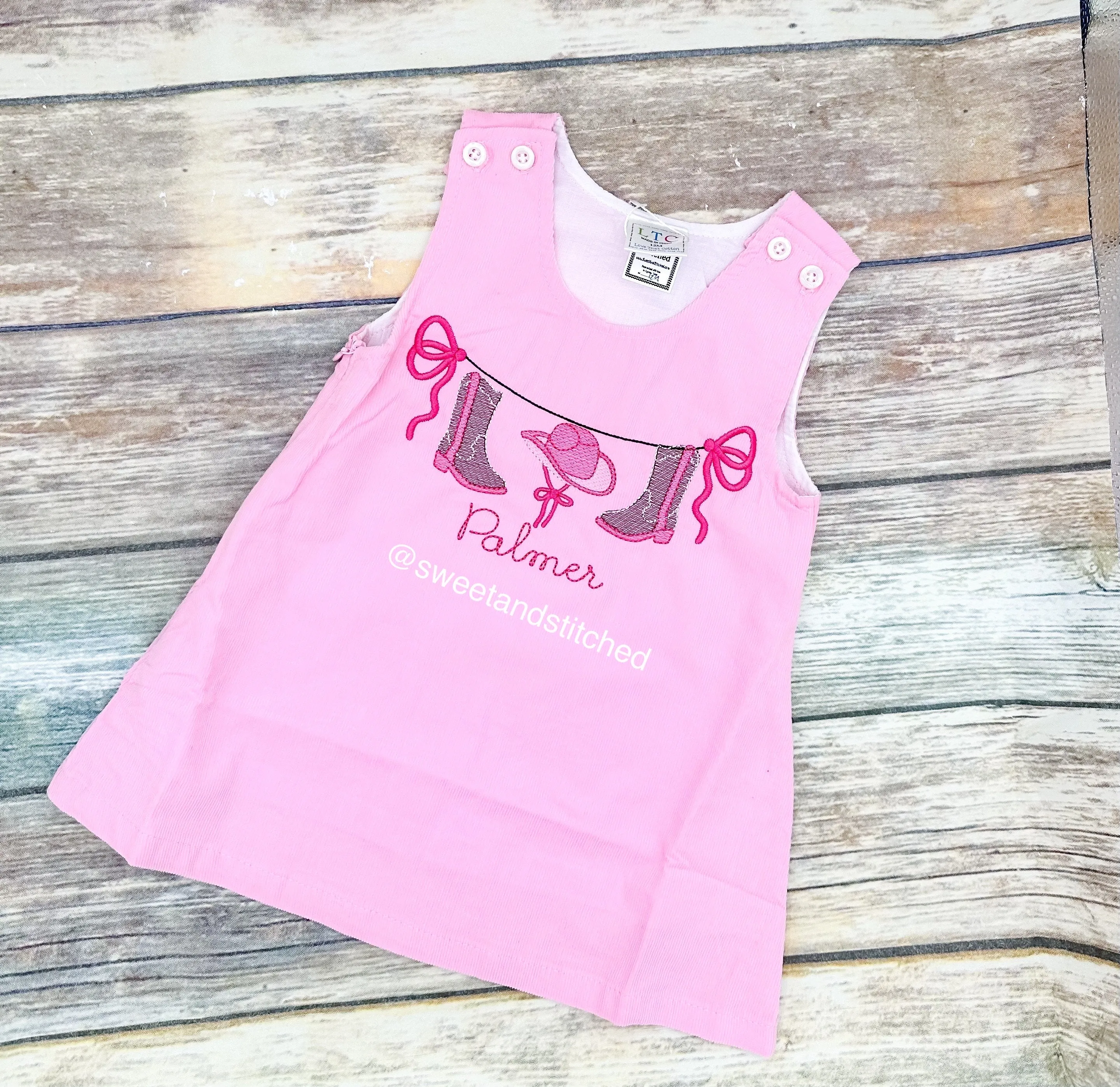 Baby girl monogrammed cowboy birthday jumper dress, monogrammed cowgirl birthday party outfit, boots birthday cake smash