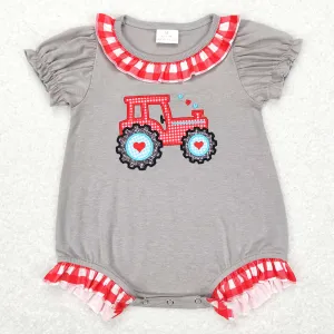 Baby Infant Girls Rompers Valentines Tractor Hearts Short Sleeve Sibling Rompers SR0489