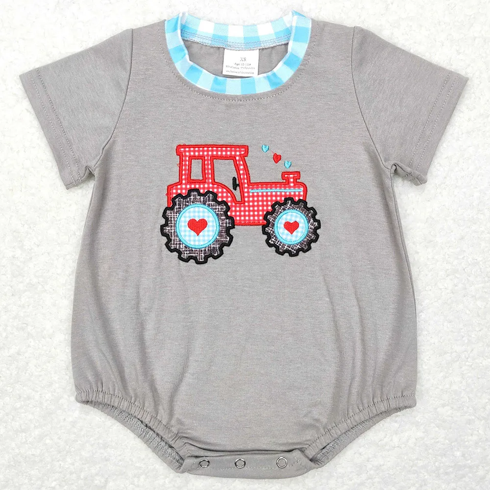 Baby Infant Girls Rompers Valentines Tractor Hearts Short Sleeve Sibling Rompers SR0489