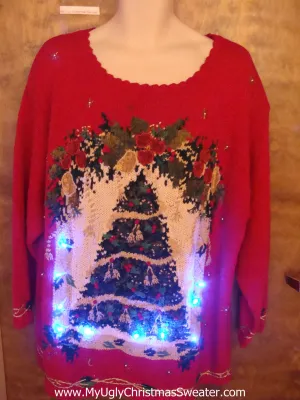 Big Size 80s Tree Cute Christmas Sweater with Lights