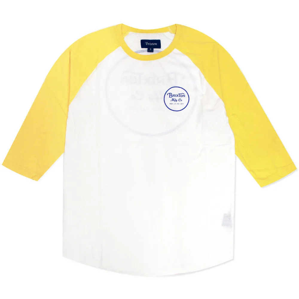 Brixton Wheeler 3/4 Sleeve Baseball T-Shirt White Yellow