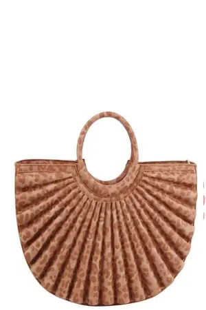 Brown Leopard Printed Pleated Half Moon Satchel