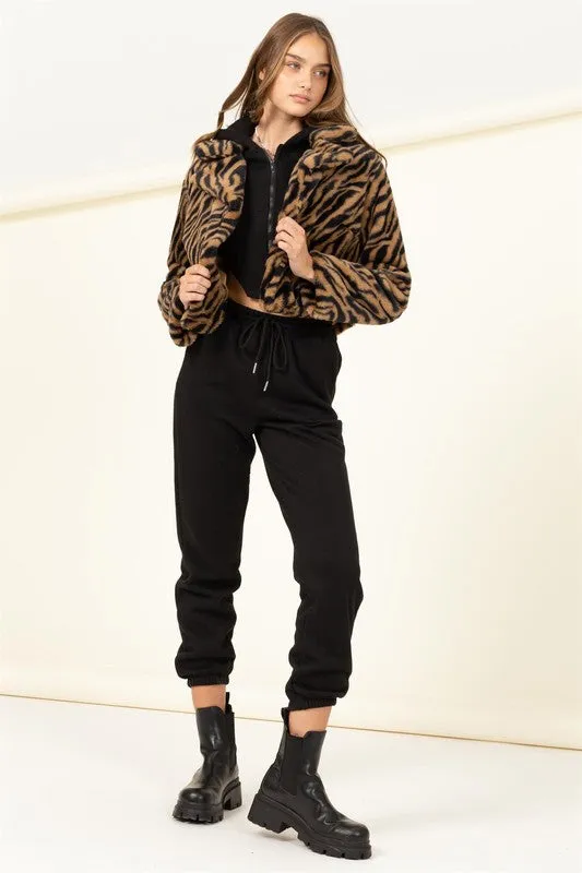 Brown Zebra Relaxing Made Patterned Fur Jacket