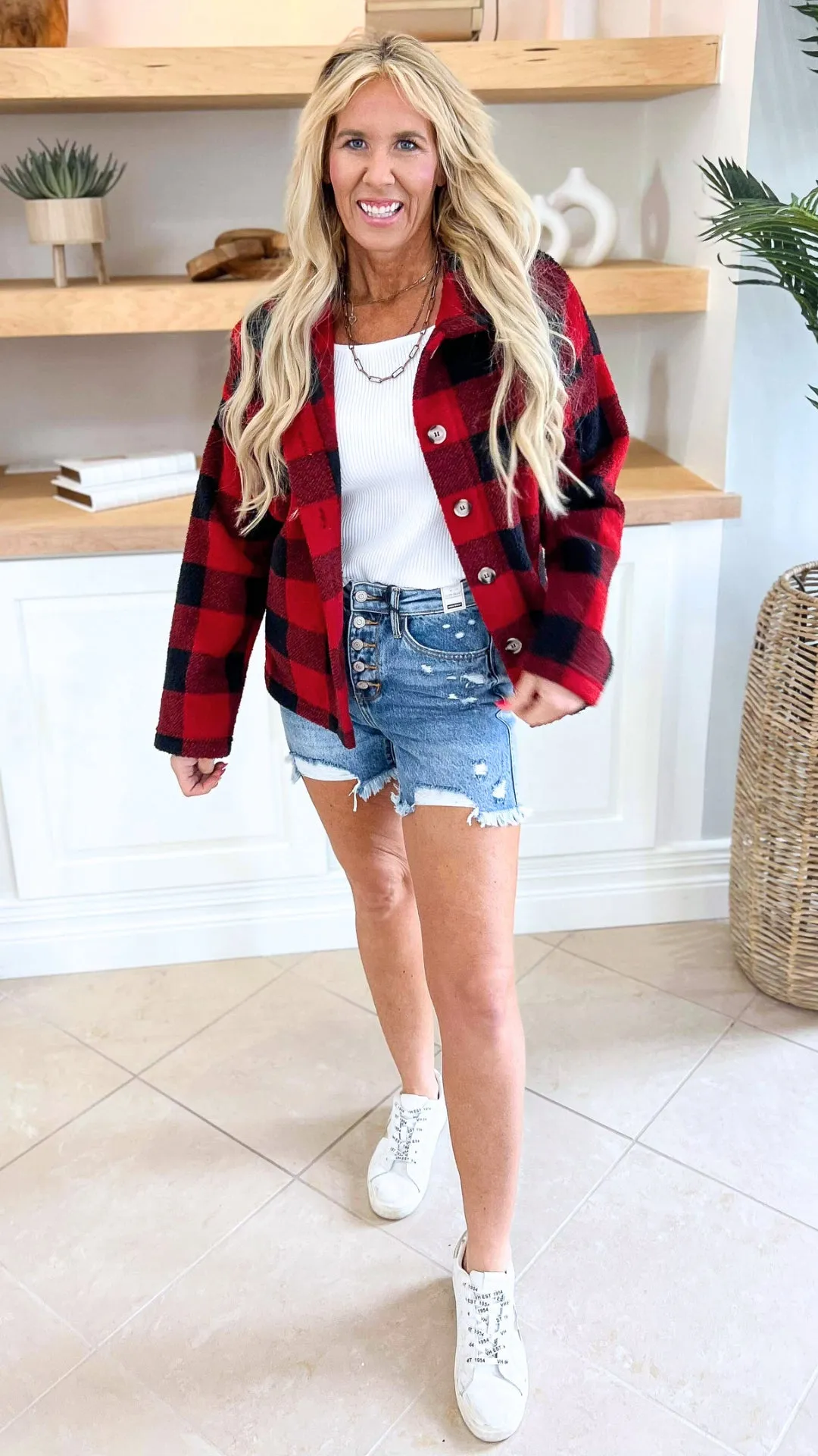 Buffalo Plaid Sherpa Comfy Jacket - Final Sale