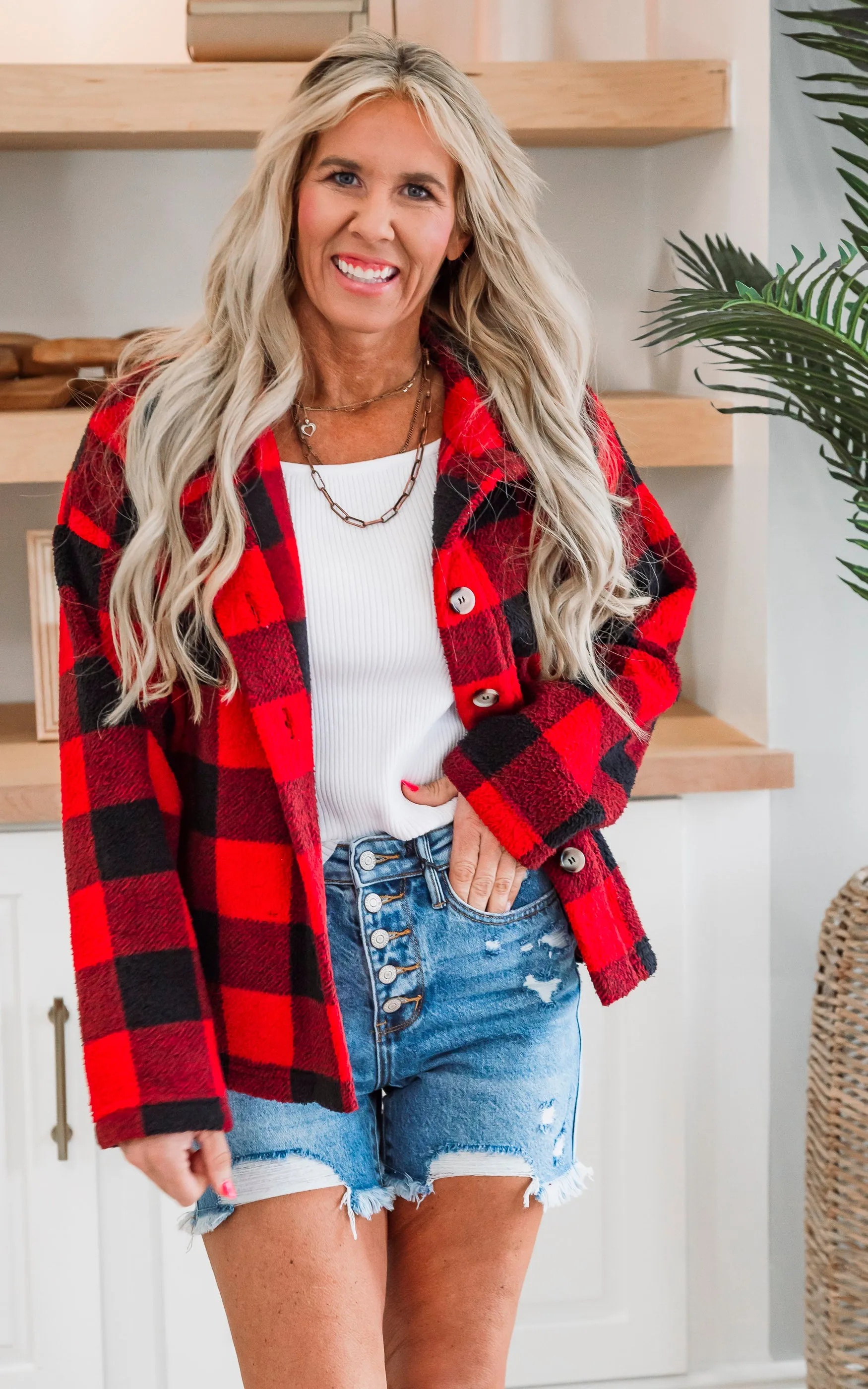 Buffalo Plaid Sherpa Comfy Jacket - Final Sale