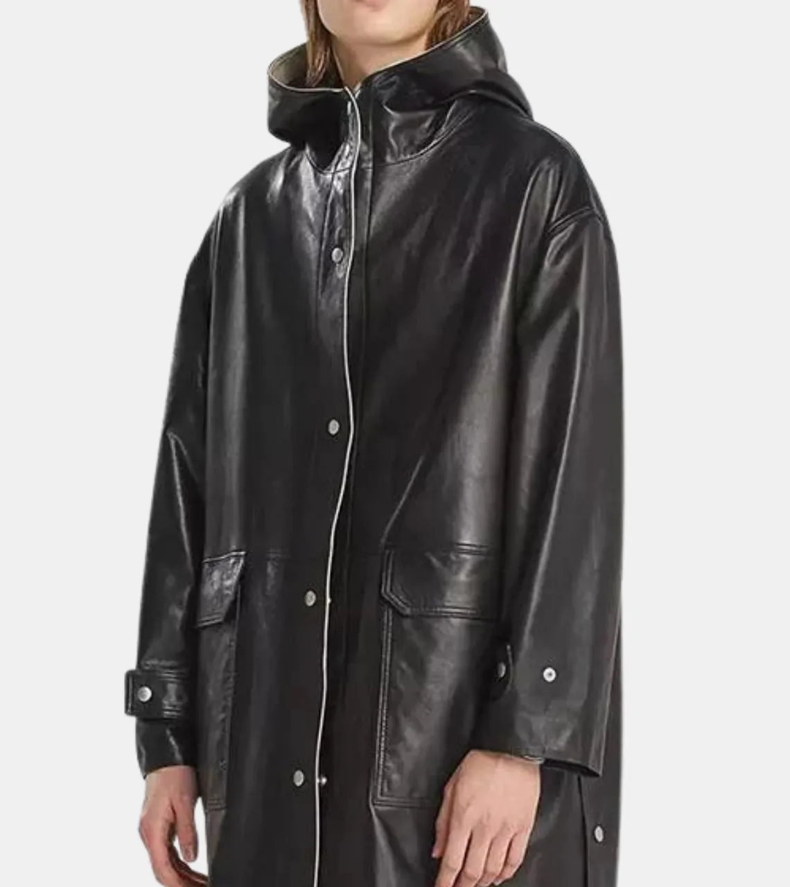 Camden Women's Hooded Black Leather Coat