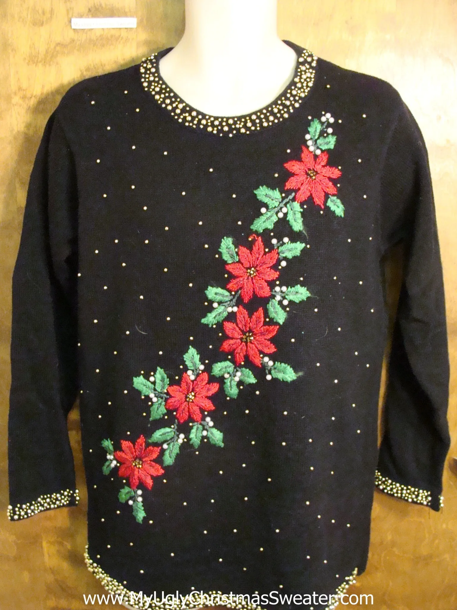 Cheap Poinsettia Themed Cute Holiday Sweater