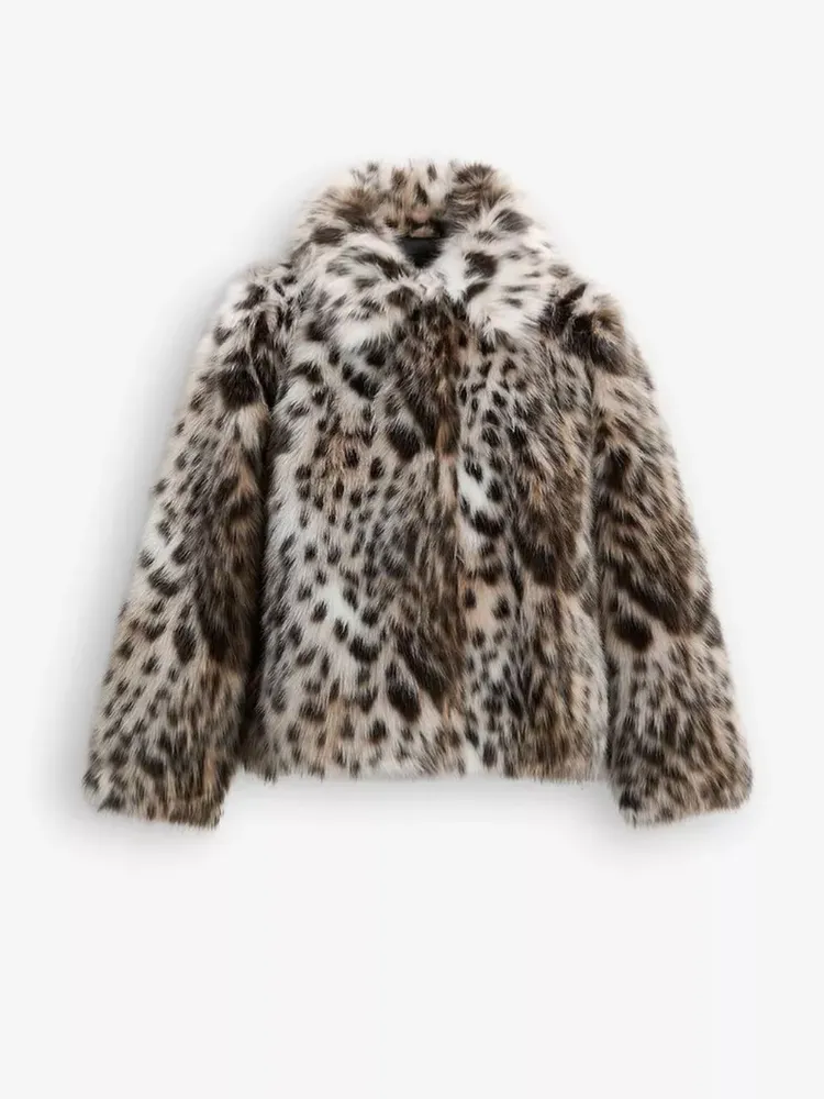 christmas outfit Sonicelife New Fashion Leopard Printed Warm Faux Fur Coat Chic Lapel Long Sleeve Women's Fluffy Furry Jacket Thick Lady Chic Outerwear 2024