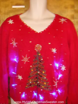 Crafty Red Tree Light Up Ugly Xmas Sweater