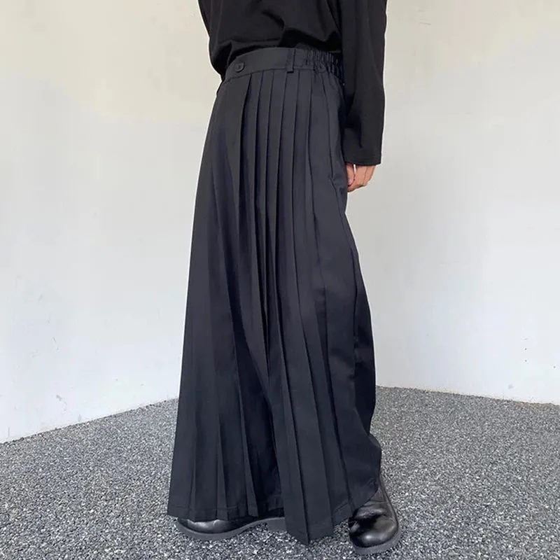 Dark Style Wide-leg Pants Pleated Men Skirt Pants Personalized Detachable Hemline Autumn Culottes Women 9C4159