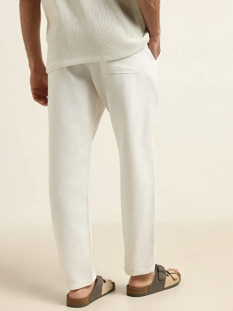 ETA Off White Mid Rise Cotton Blend Relaxed Fit Trousers