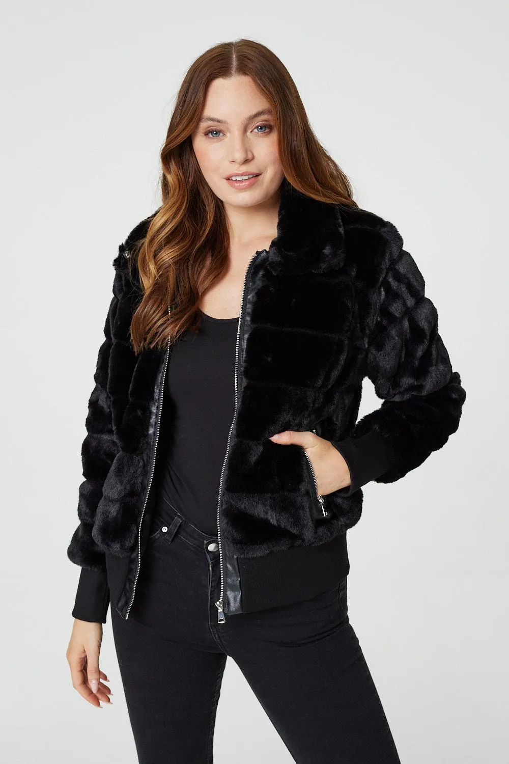 Faux Fur Zip Front Jacket