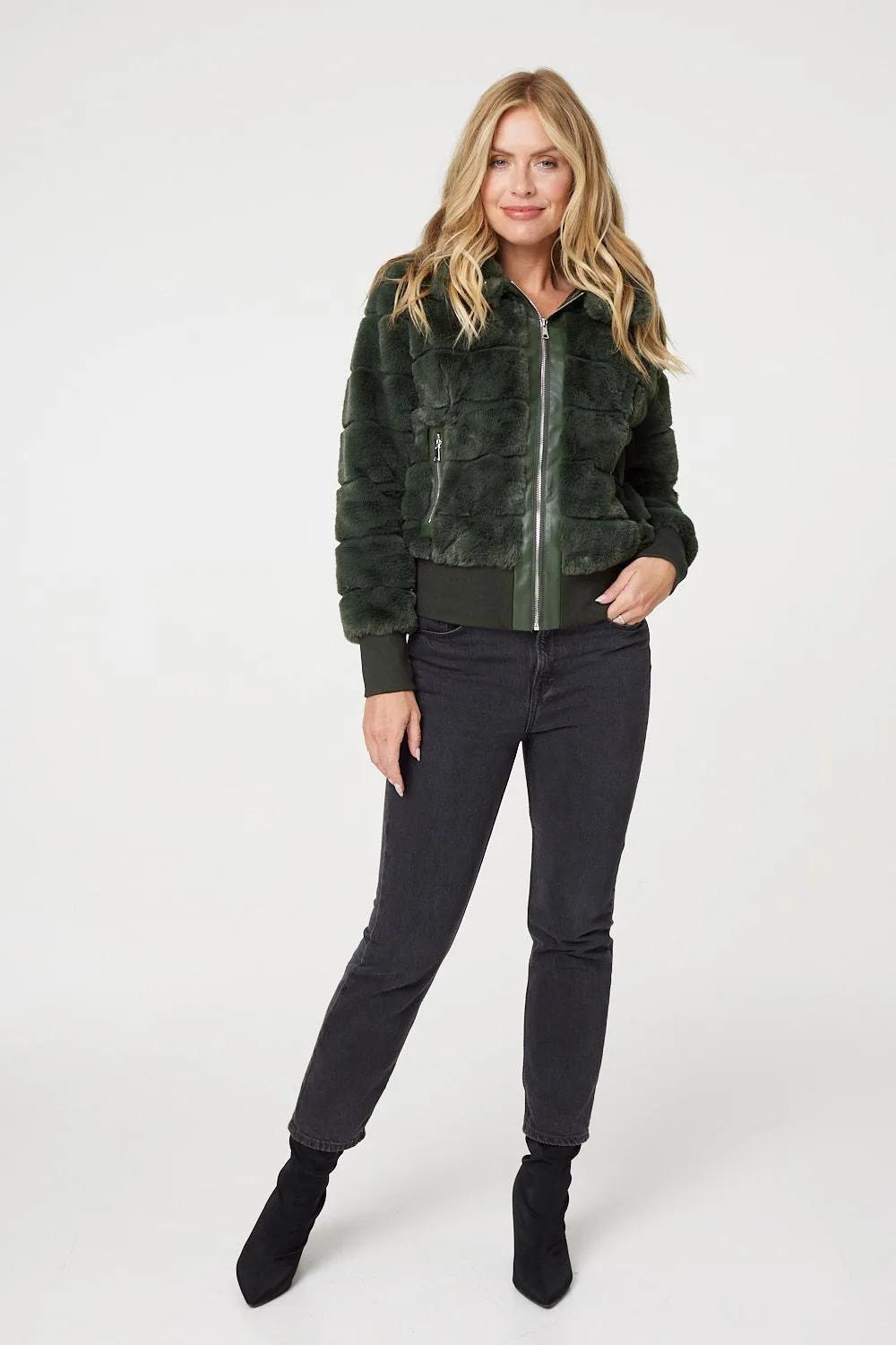 Faux Fur Zip Front Jacket