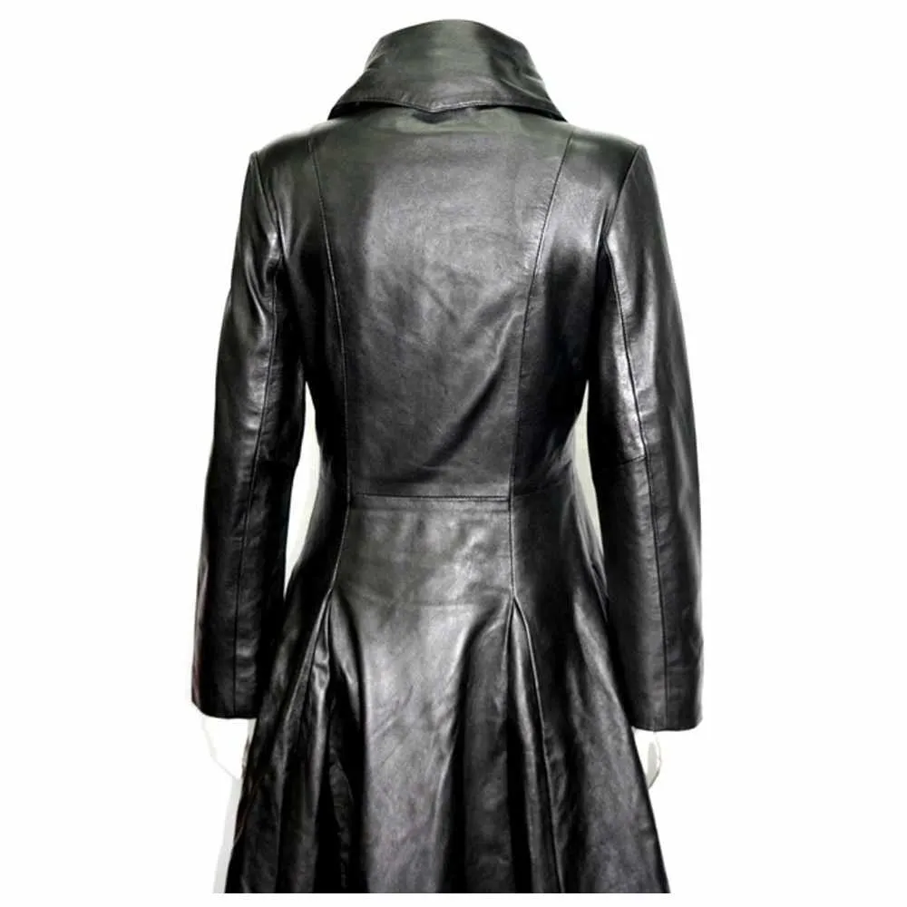 Full Length Black Leather Midnight Coat Women