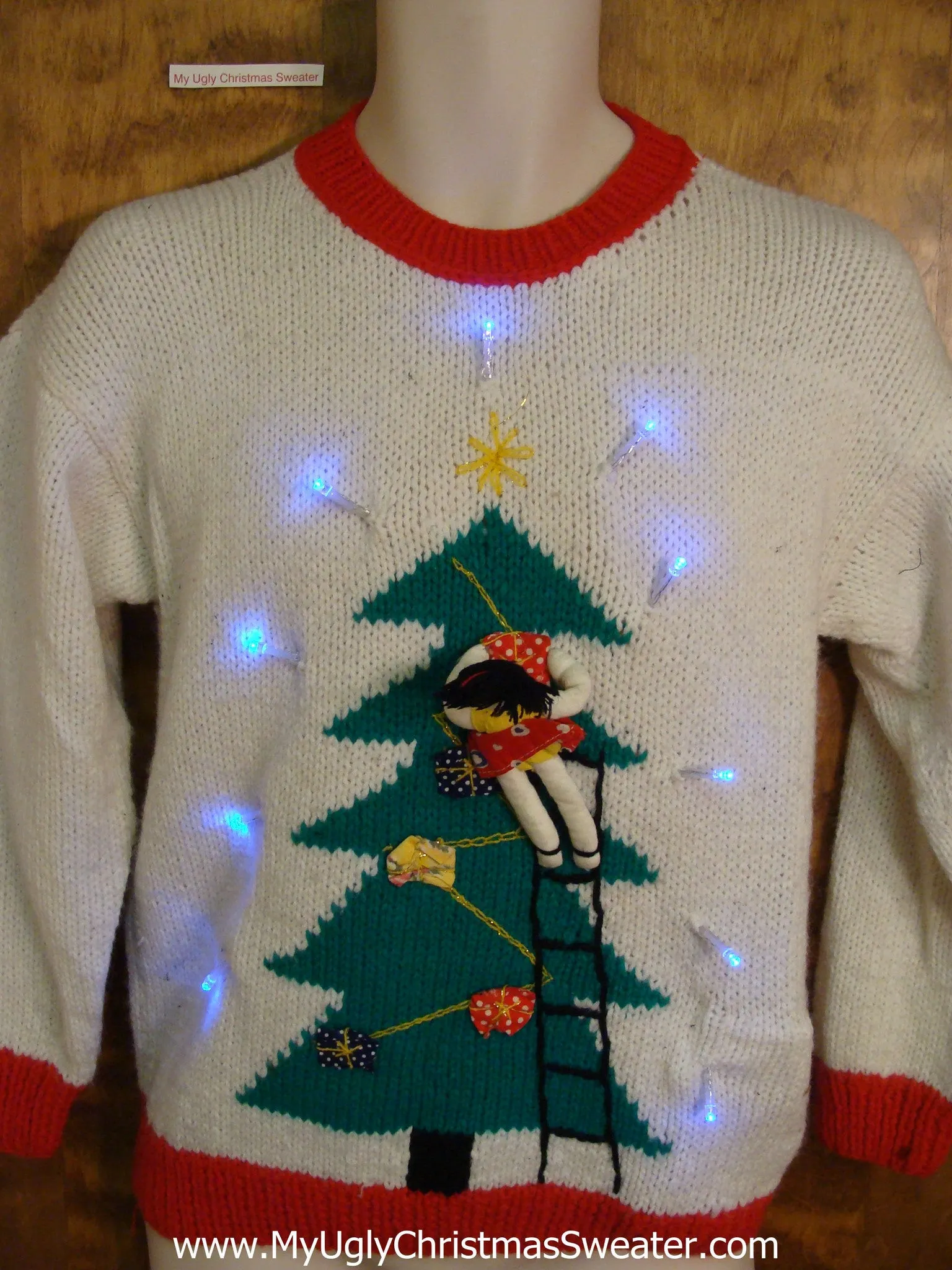 Fun 3d Person Decorating Tree Light Up Ugly Xmas Sweater