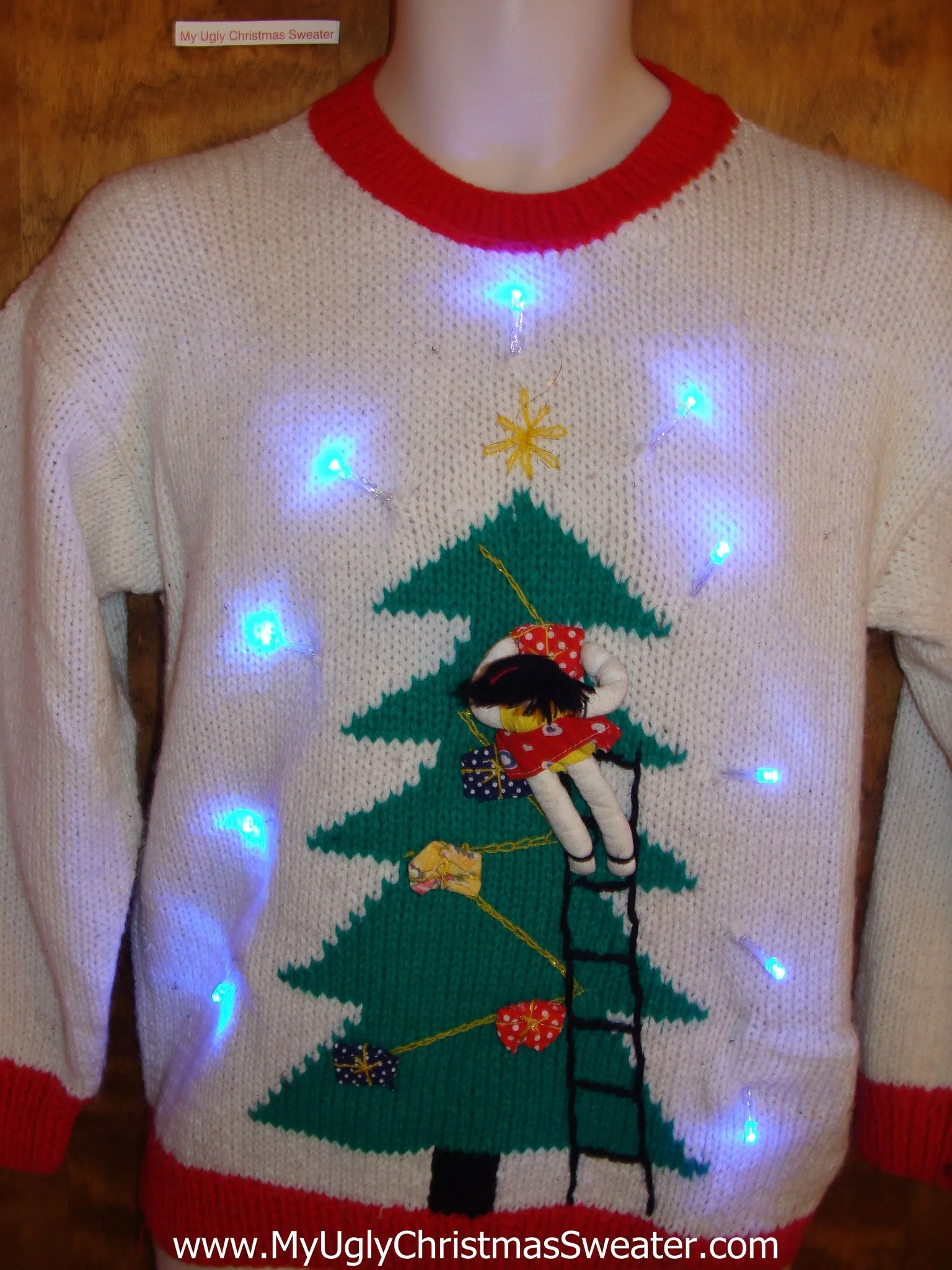 Fun 3d Person Decorating Tree Light Up Ugly Xmas Sweater