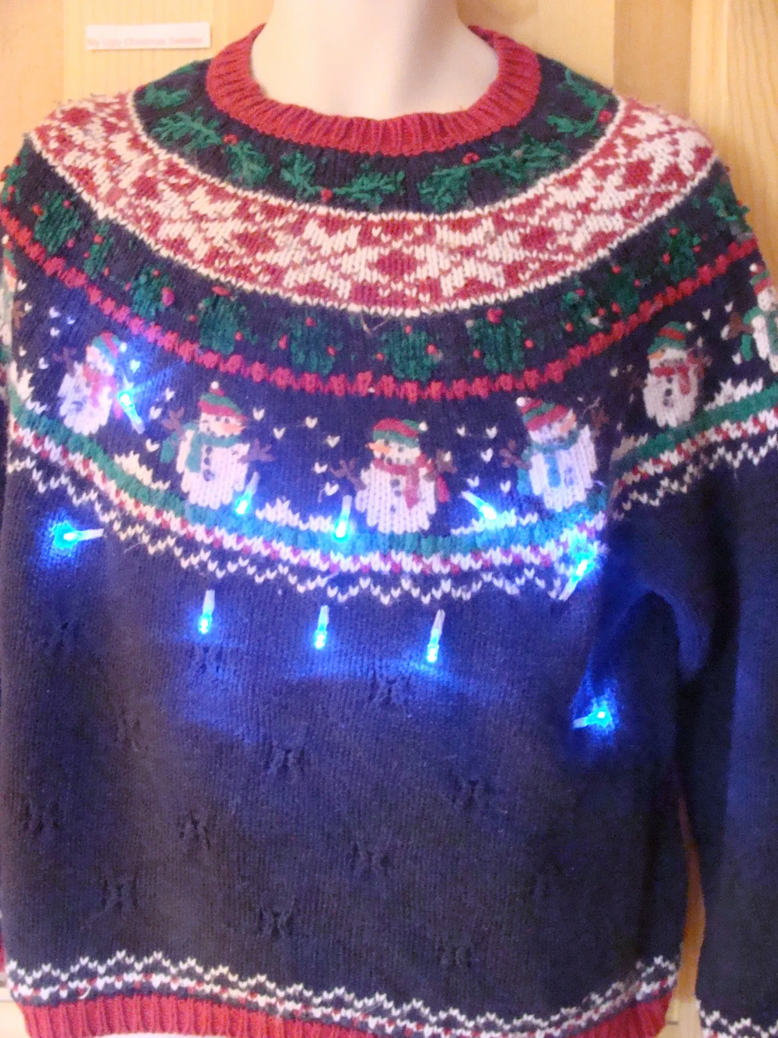 Funny Nordic Christmas Sweater with Lights Snowmen