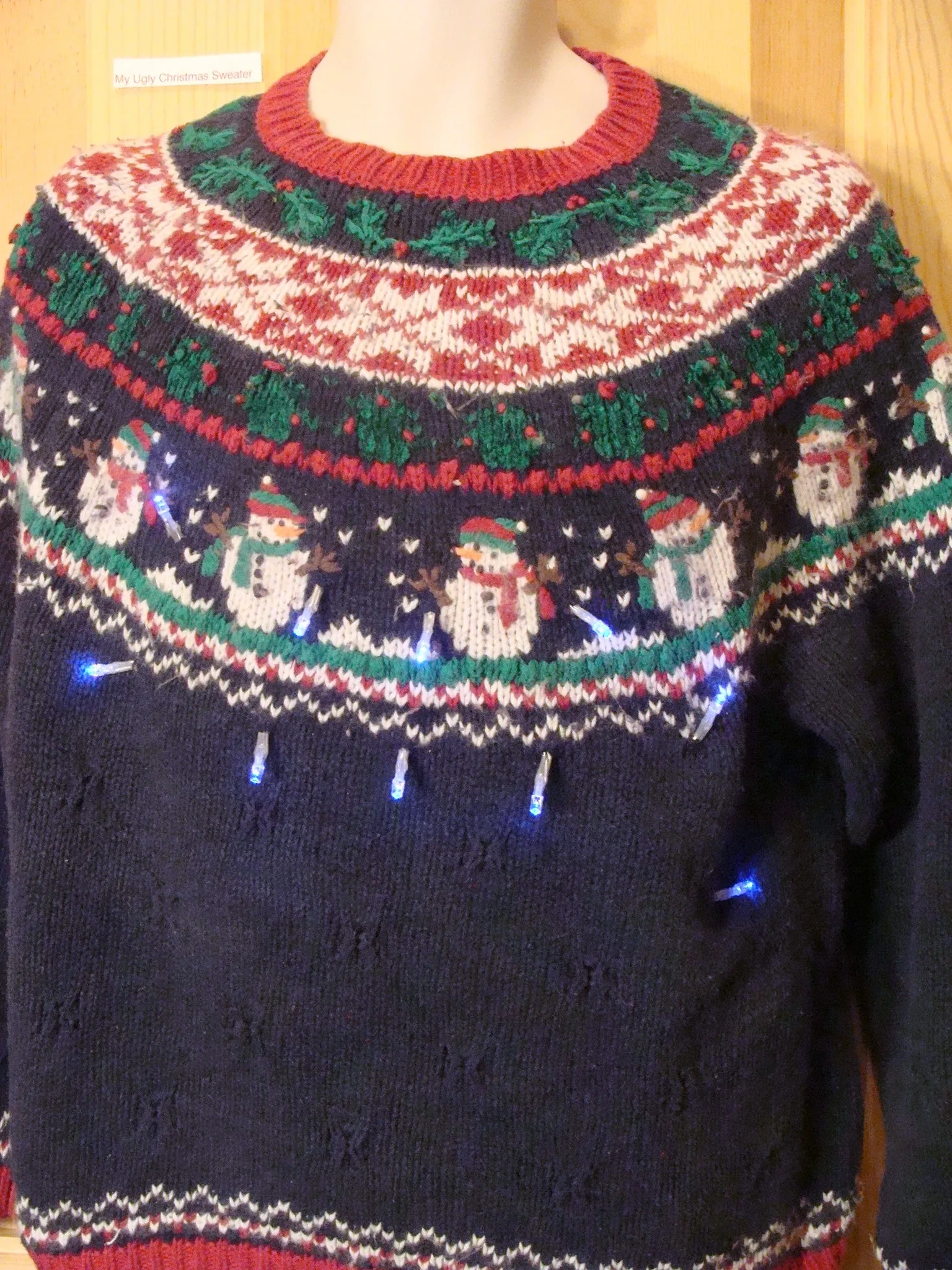 Funny Nordic Christmas Sweater with Lights Snowmen