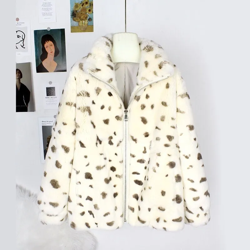 genuine brand 2023 Autumn And Winter Women Jacket New Real Coat Loose Warm Leopard Print Natural Fox Fur Luxury Fashion Outerwea