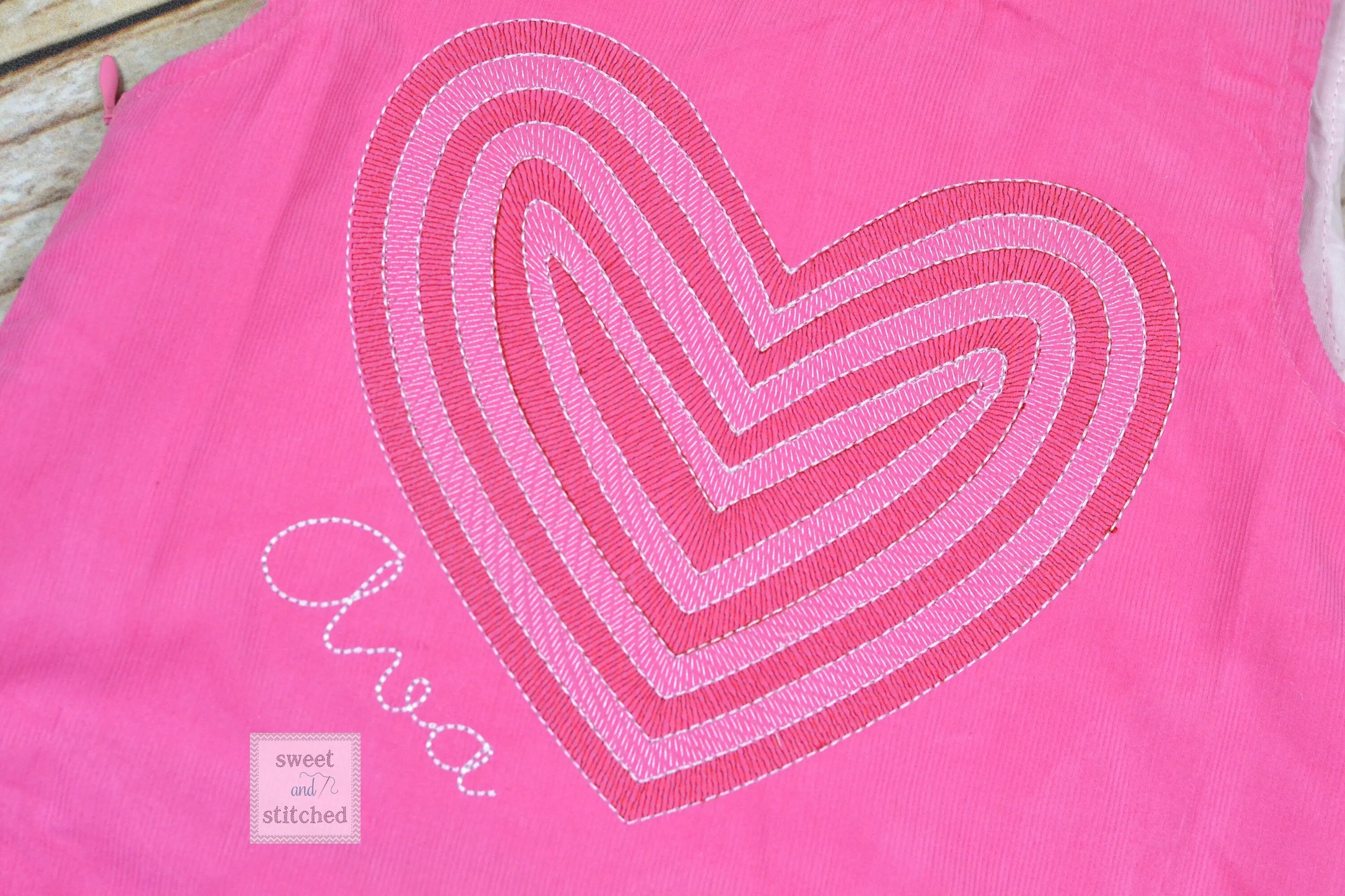 Girls Pink Corduroy Valentine's dress - Monogrammed Pink jumper dress dress with heart design - Corduroy Valentine's outfit