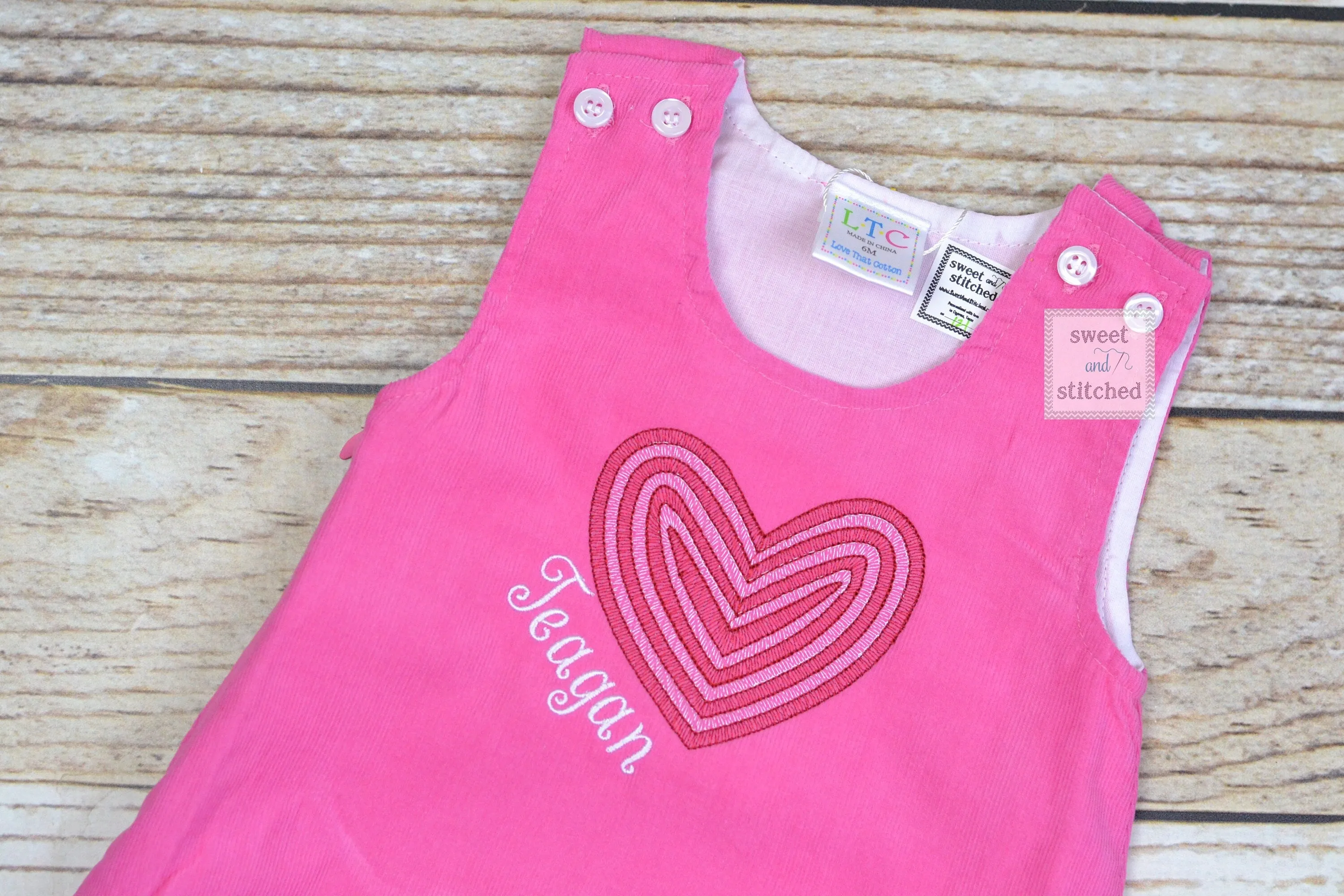 Girls Pink Corduroy Valentine's dress - Monogrammed Pink jumper dress dress with heart design - Corduroy Valentine's outfit