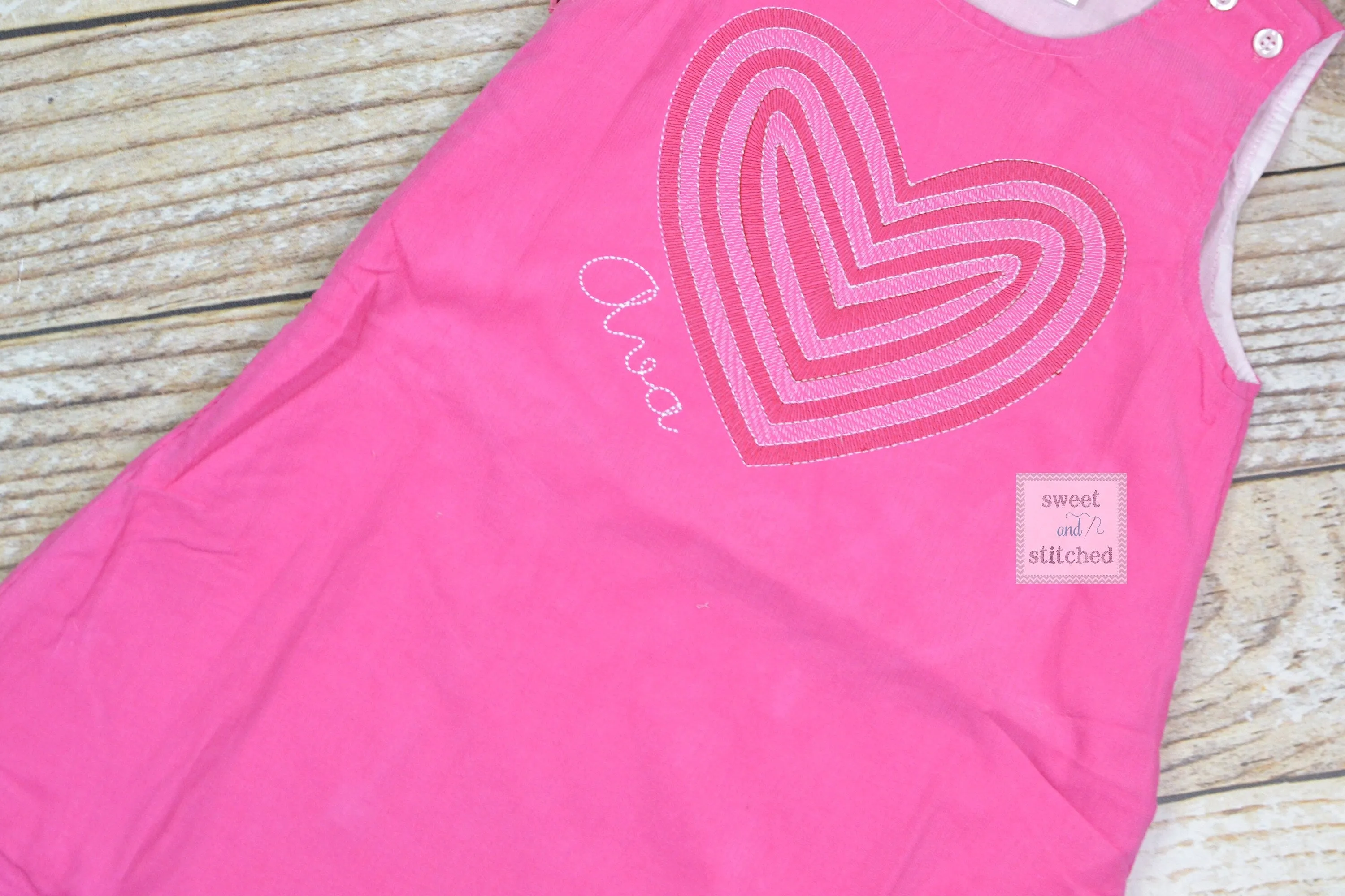 Girls Pink Corduroy Valentine's dress - Monogrammed Pink jumper dress dress with heart design - Corduroy Valentine's outfit