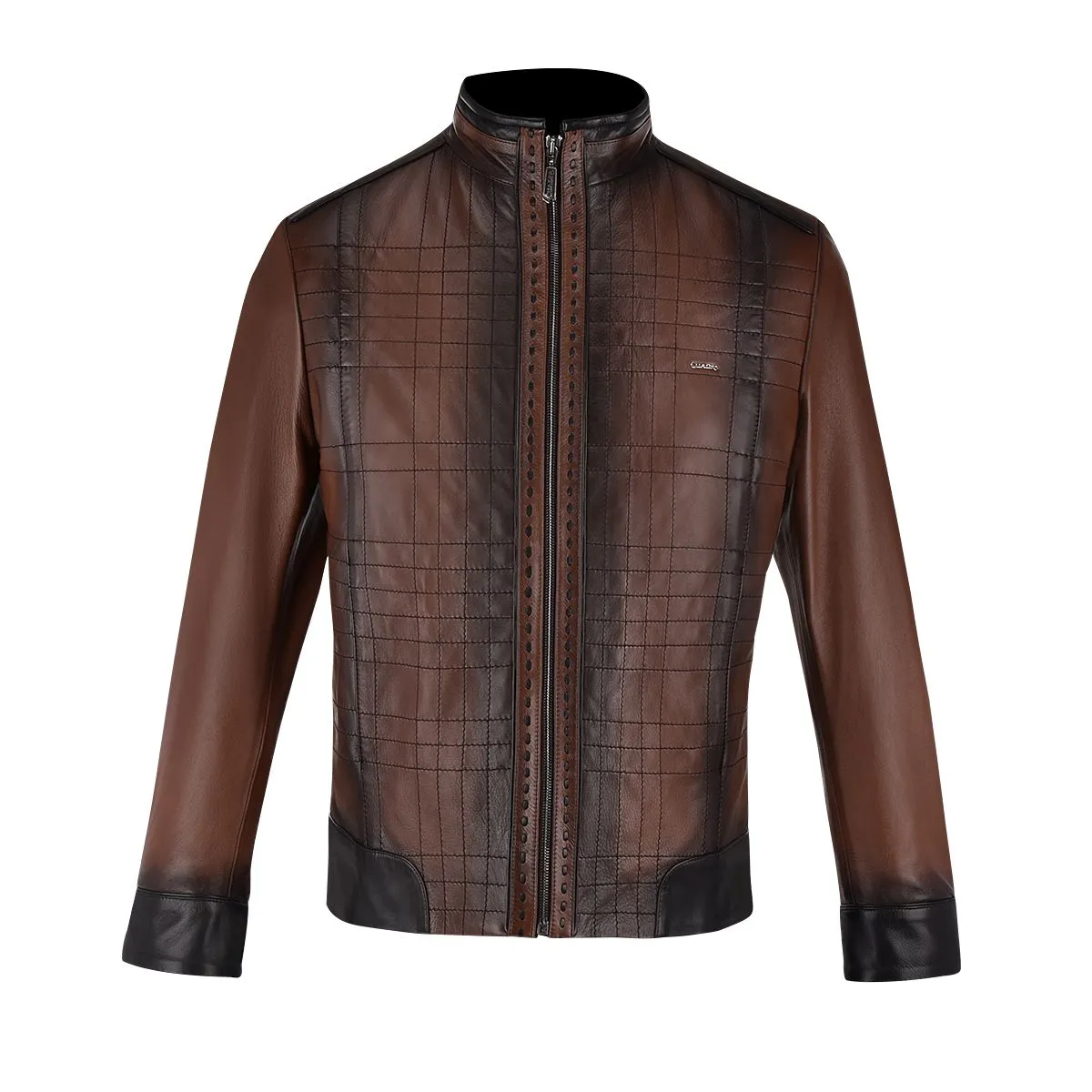 H293COB - Cuadra brown casual fashion quilted sheepskin leather jacket for men