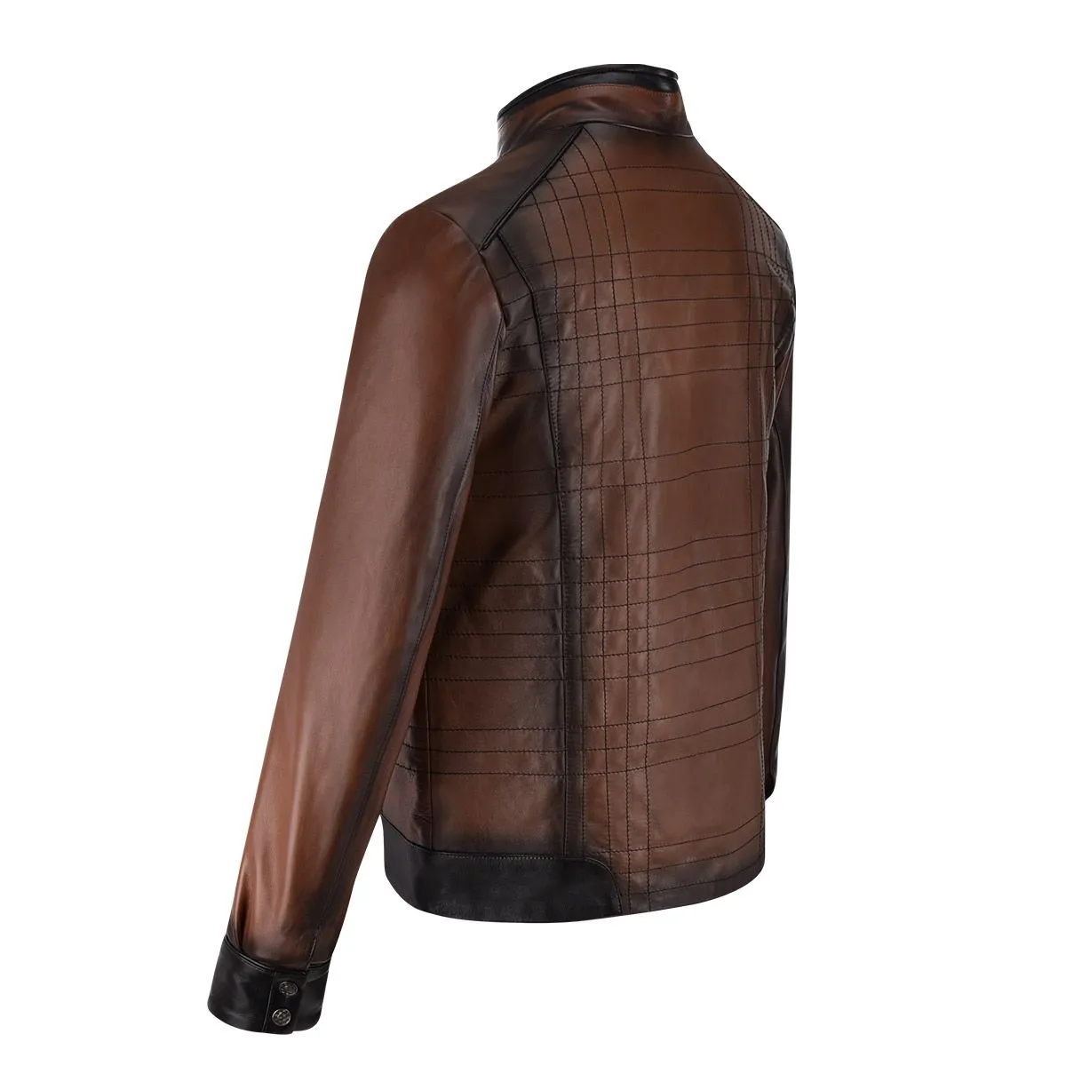 H293COB - Cuadra brown casual fashion quilted sheepskin leather jacket for men