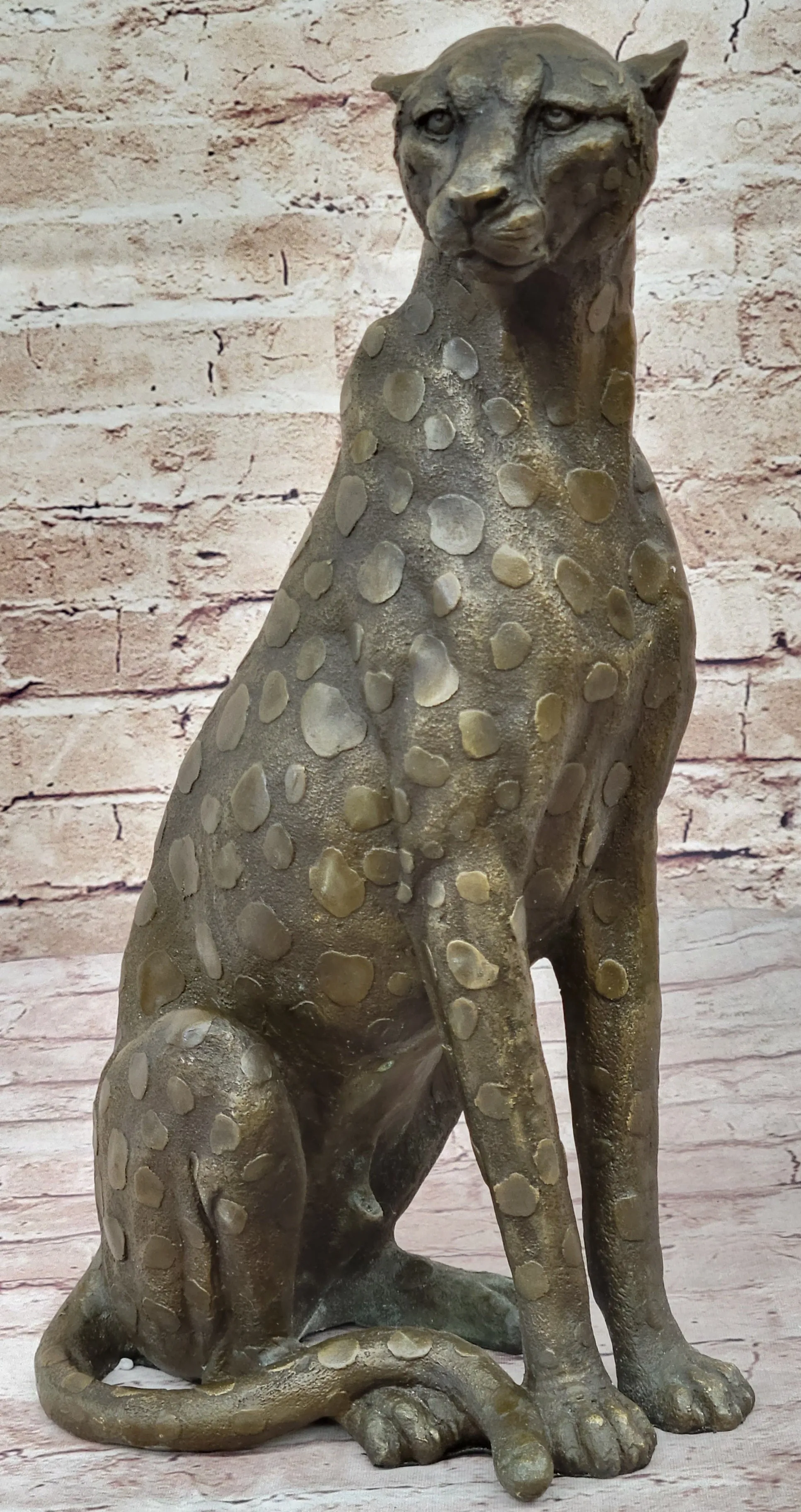 Hot Cast Bronze Guardian Cheetah Leopard Sculpture Statue Figure Decor