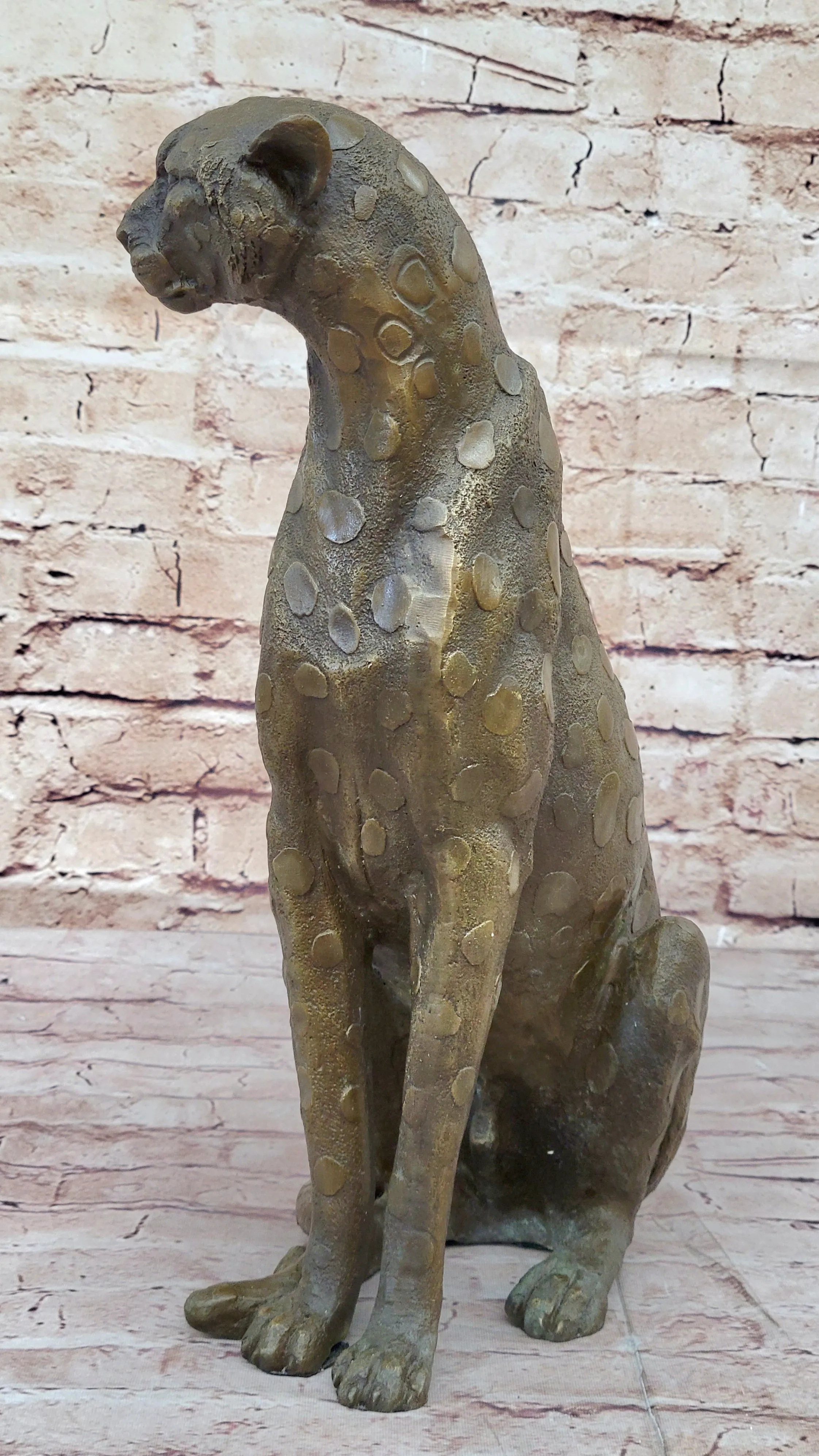 Hot Cast Bronze Guardian Cheetah Leopard Sculpture Statue Figure Decor