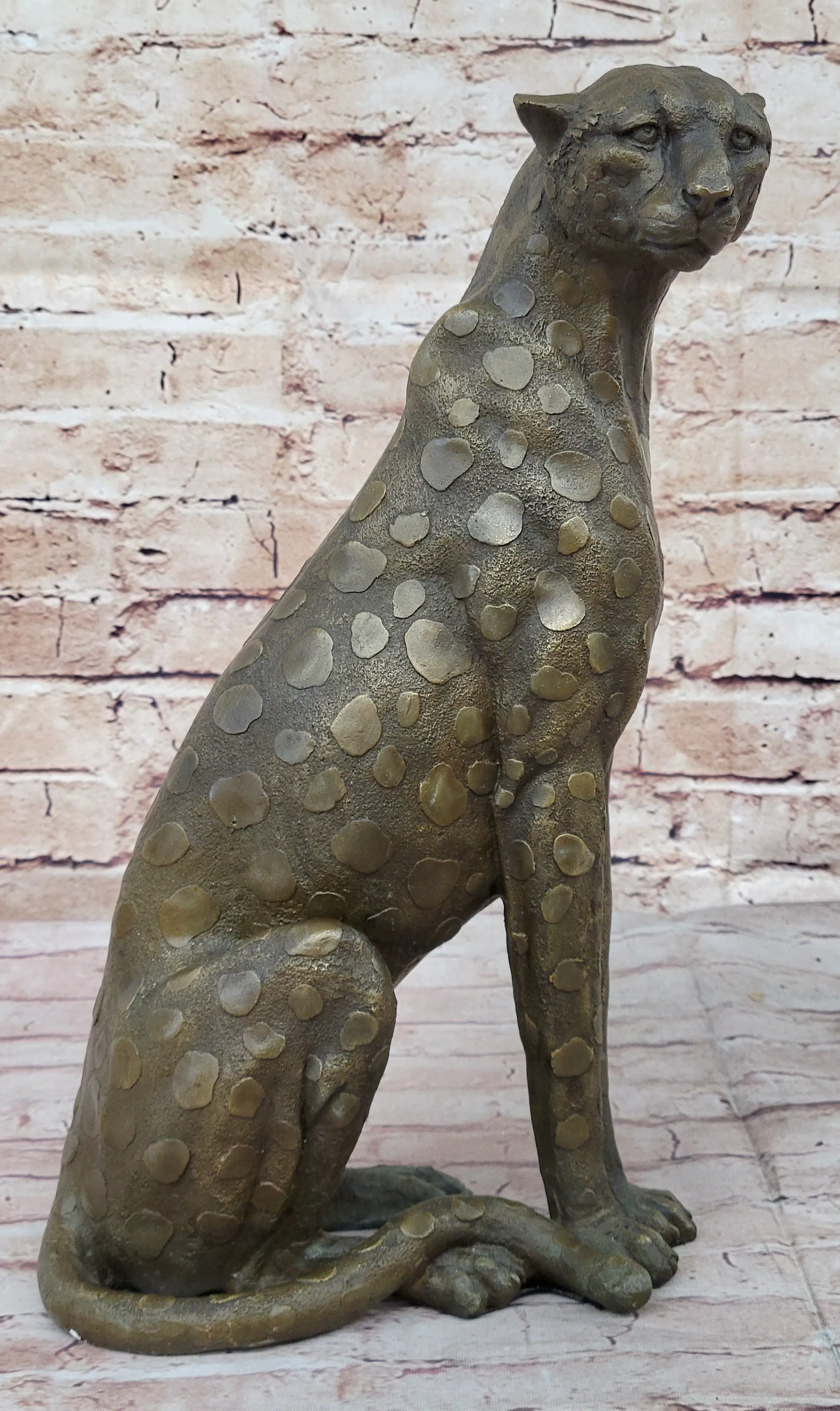 Hot Cast Bronze Guardian Cheetah Leopard Sculpture Statue Figure Decor