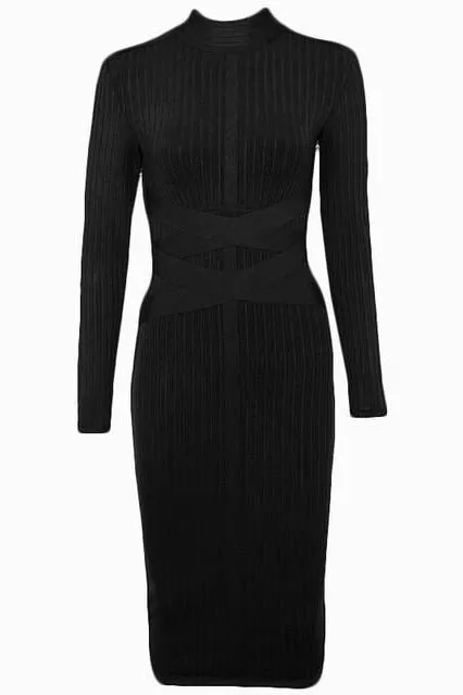 Jane Long Sleeve Bodycon Midi Dress - Classic Black