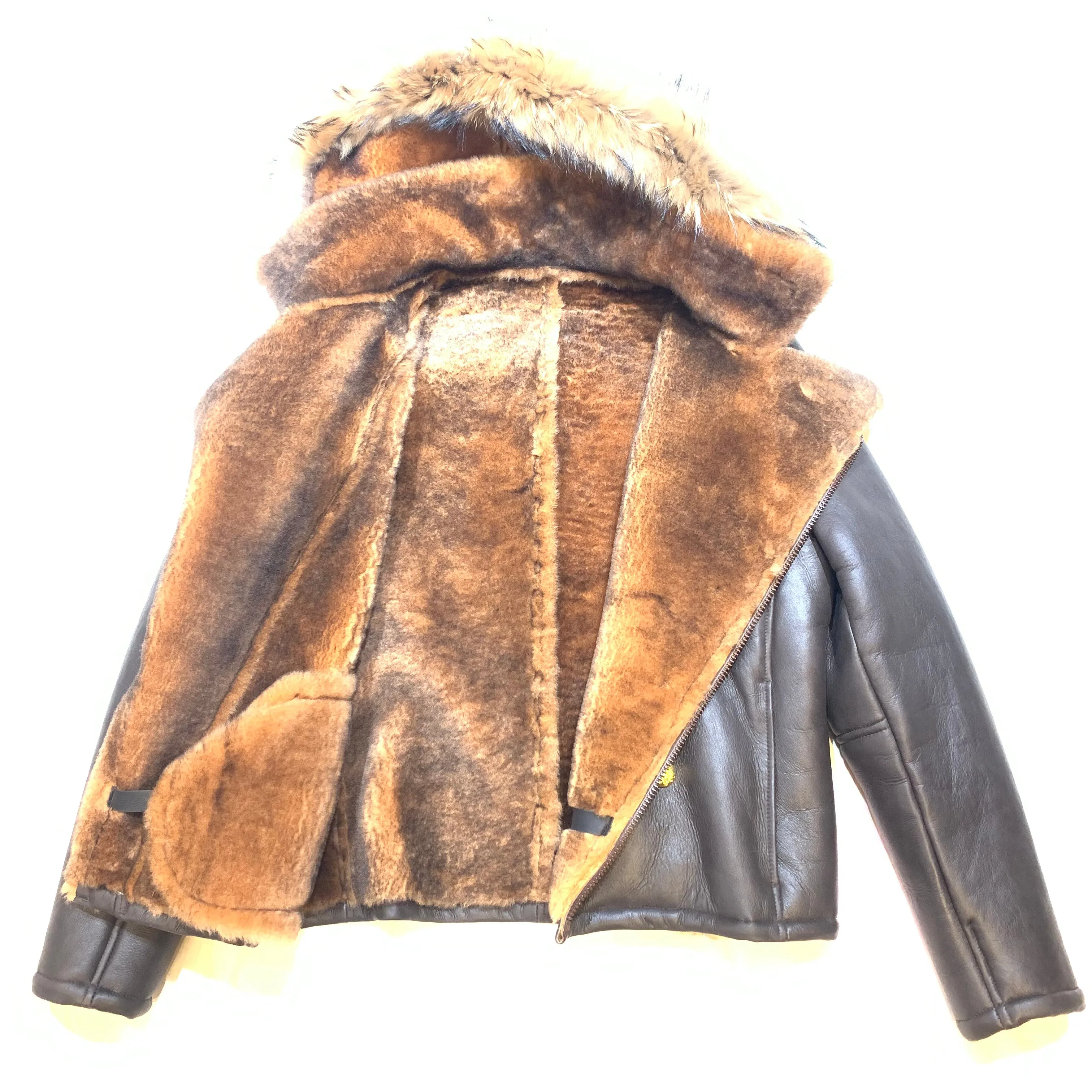 Kashani Brown Double Breast Hooded Fox Shearling Jacket