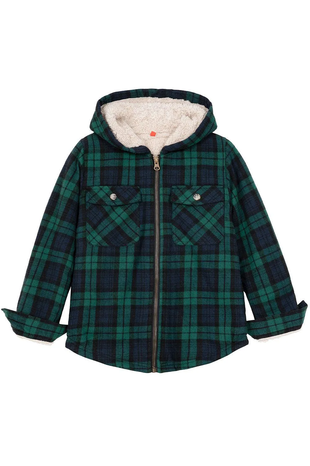 Kids Matching Family Green Hooded Flannel Jacket