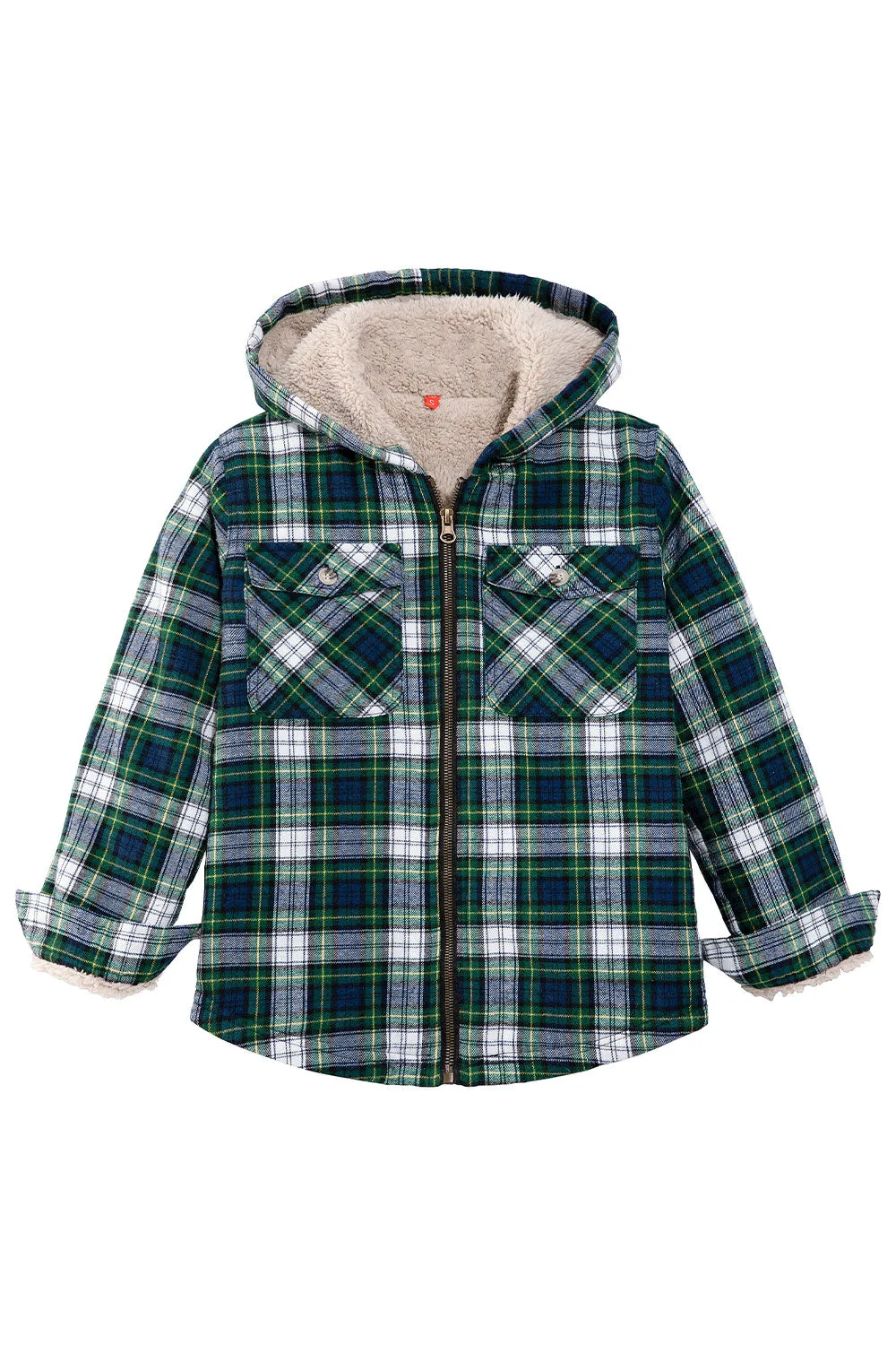 Kids Matching Family Green Hooded Flannel Jacket