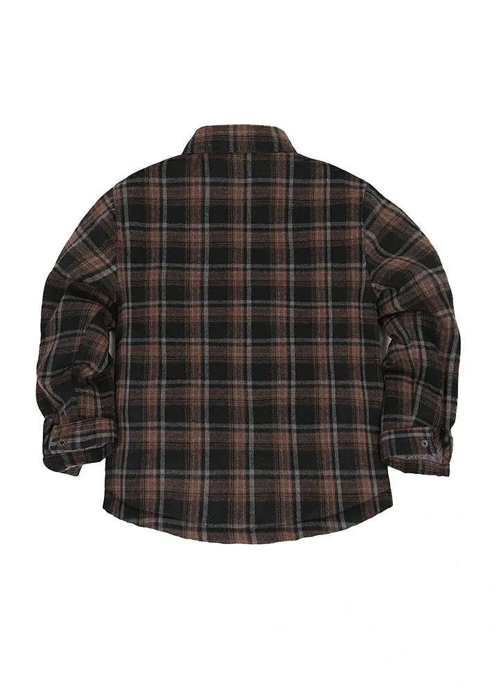 Kid's Quilted Lined Plaid Shirt Jacket, Snap Button Closure