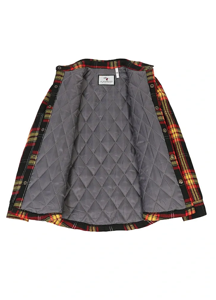 Kid's Quilted Lined Plaid Shirt Jacket, Snap Button Closure