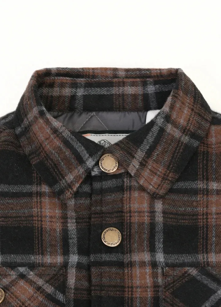 Kid's Quilted Lined Plaid Shirt Jacket, Snap Button Closure