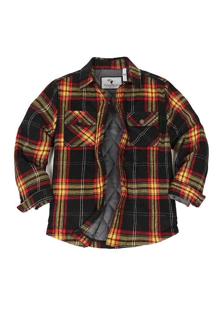 Kid's Quilted Lined Plaid Shirt Jacket, Snap Button Closure