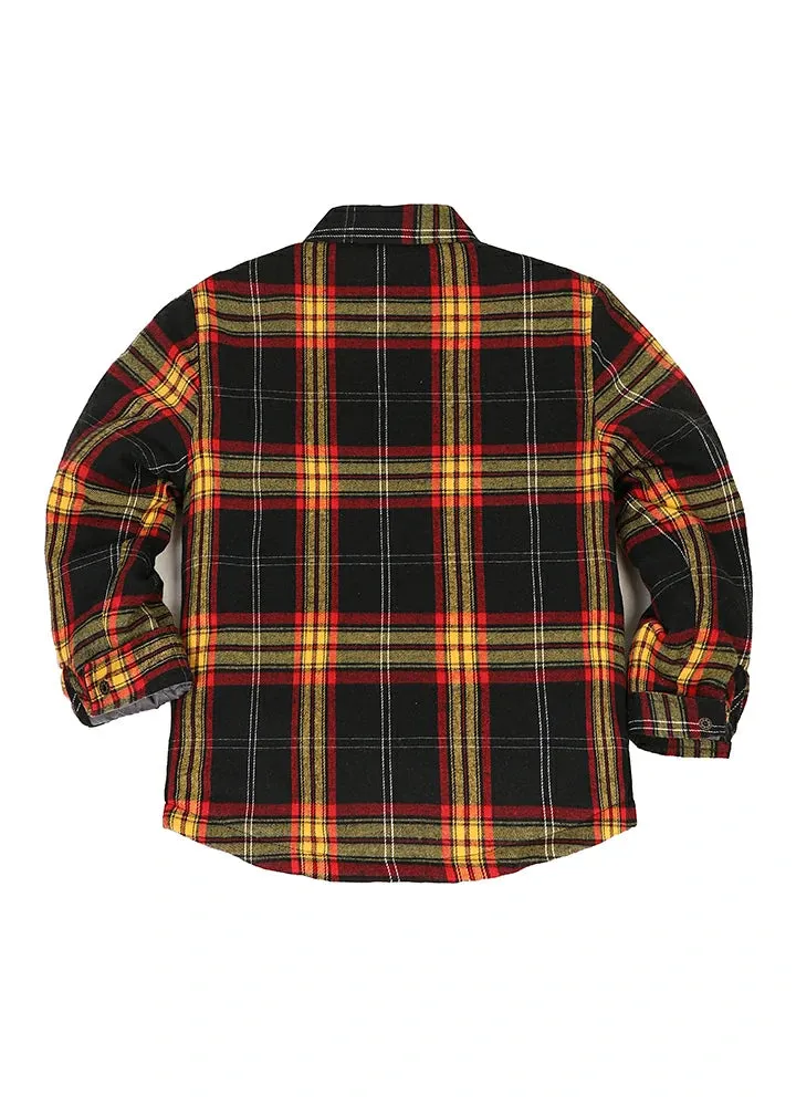 Kid's Quilted Lined Plaid Shirt Jacket, Snap Button Closure